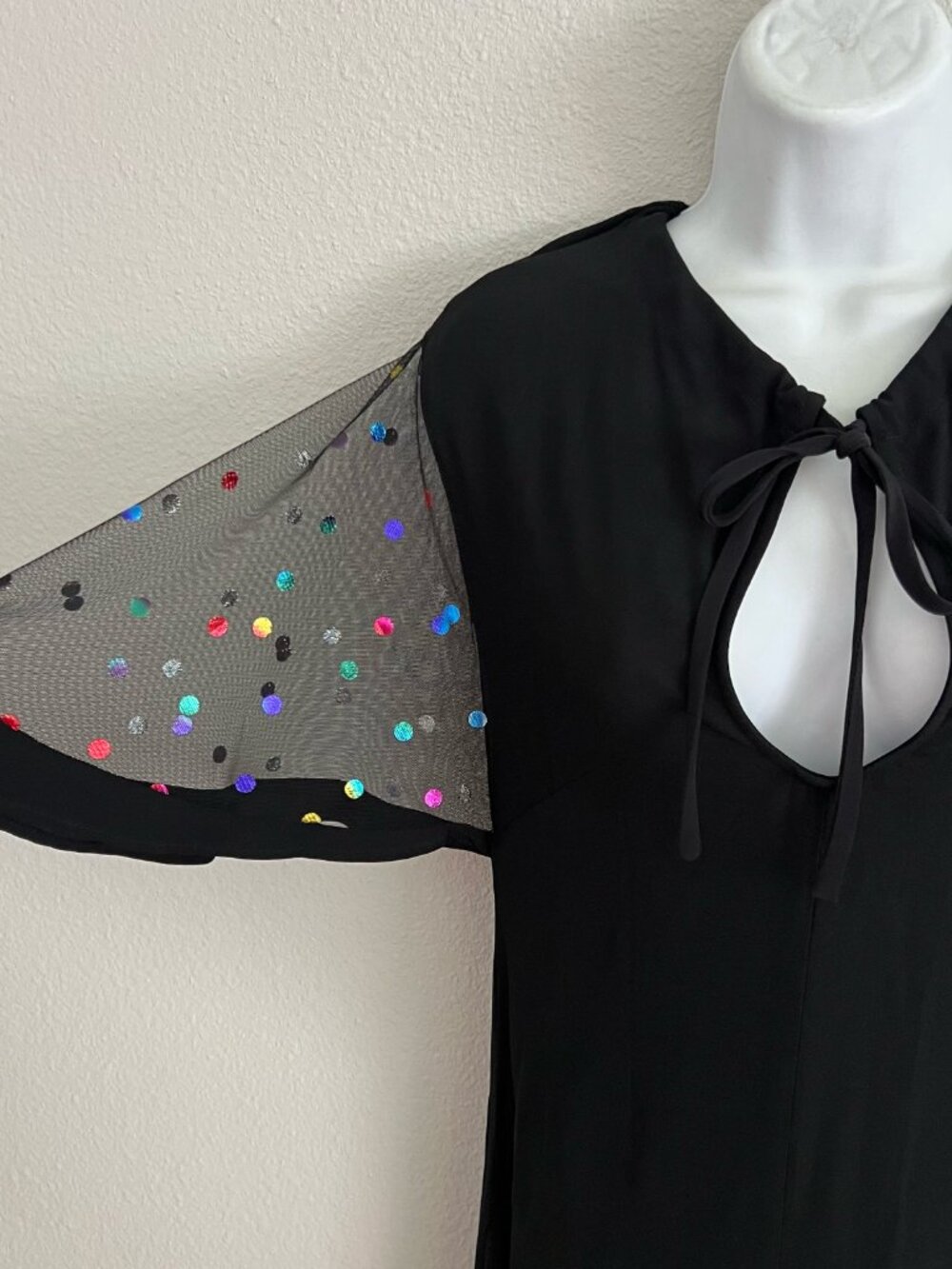 Staud Anabelles Sequin Neck-Tie Jumpsuit Rainbow Confetti Dot Sheer Wide Leg 2 - Picture 4 of 8